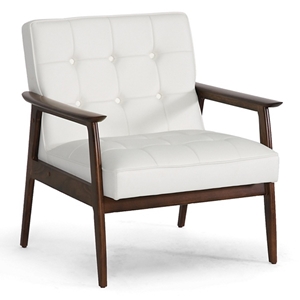 Stratham Modern Armchair - Button Tufts, Wood Frame, White Seat 