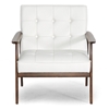 Stratham Modern Armchair - Button Tufts, Wood Frame, White Seat - WI-WIKI-CN-A-WHITE