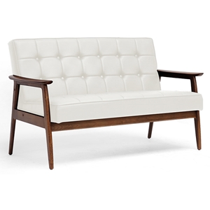 Stratham Modern Sofa - Button Tufts, Wood Frame, White Seat 