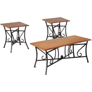 Trident 3-Piece Table Set - Black, Brown 