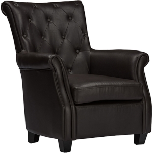 Brixton Faux Leather Armchair - Button Tufted, Brown 