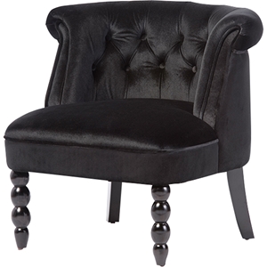 Flax Velvet Upholstered Accent Chair - Button Tufted, Black 