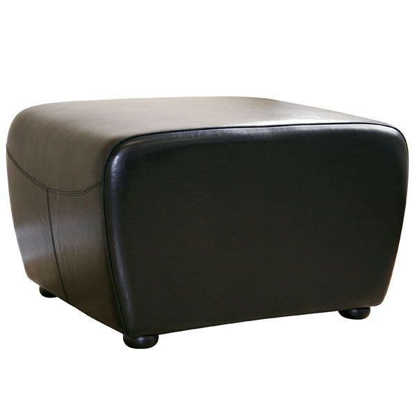 Oxford Full Leather Ottoman in Black 