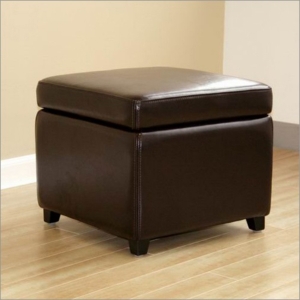 Leather Storage Ottoman - Dark Brown 