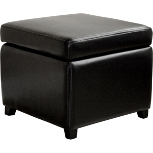 Pisanio Leather Small Storage Cube Ottoman - Black 