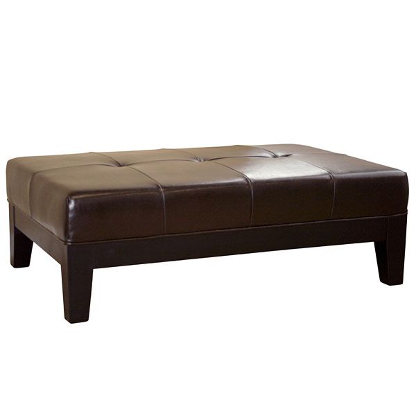 Trina Full Leather Cocktail Ottoman in Dark Brown 