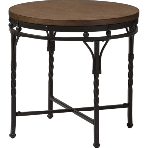Austin Round End Table - Brown, Antique Bronze 