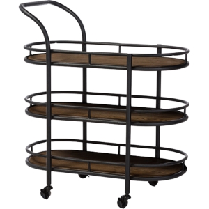 Karlin Mobile Kitchen Bar Serving Wine Cart - Antique Black, Brown 