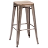 Marius 29" Backless Bar Chair - Steel, Wood, Faux Rust - ZM-106107