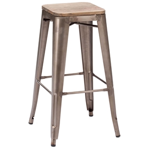 Marius 29" Backless Bar Chair - Steel, Wood, Faux Rust 